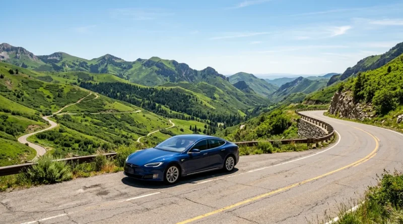 Best electric vehicles of 2026 parked on a scenic mountain road on a sunny day