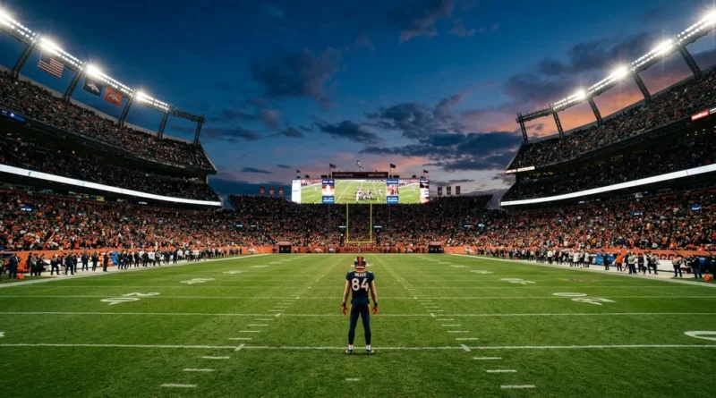 Best football films: lone football player stands on a lit stadium field at dusk in a cinematic wide shot