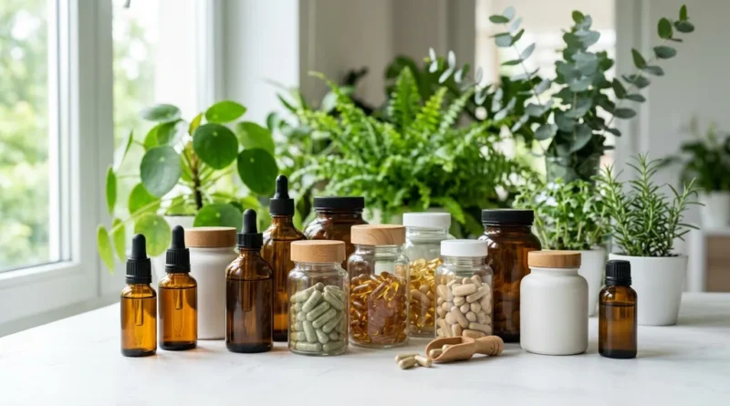 Wellness supplement bottles arranged on a white surface representing best menopause supplements options