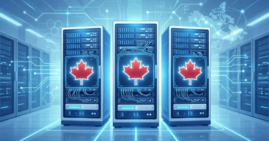 Web hosting servers with Canadian maple leaf symbols representing top Canadian hosting providers