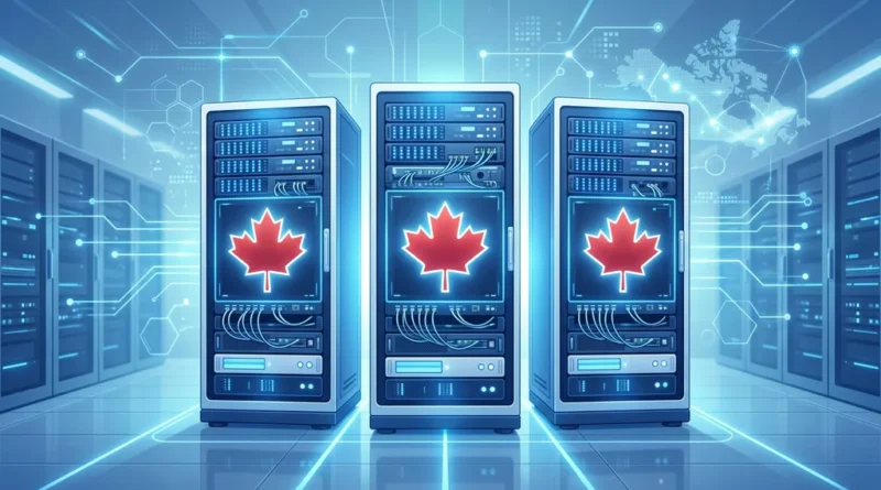 Web hosting servers with Canadian maple leaf symbols representing top Canadian hosting providers