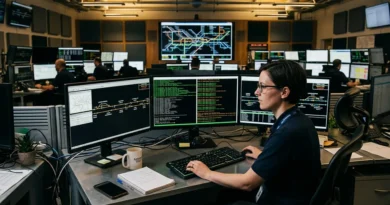 BNSF emulator terminal interface on a workstation in a railway operations control room