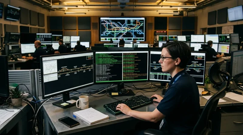 BNSF emulator terminal interface on a workstation in a railway operations control room