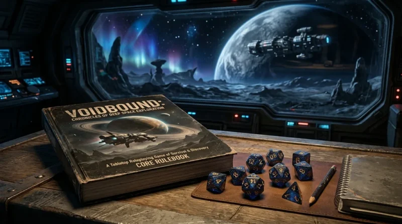 Alien RPG Building Better Worlds campaign book and dice on a dark table with a deep space backdrop