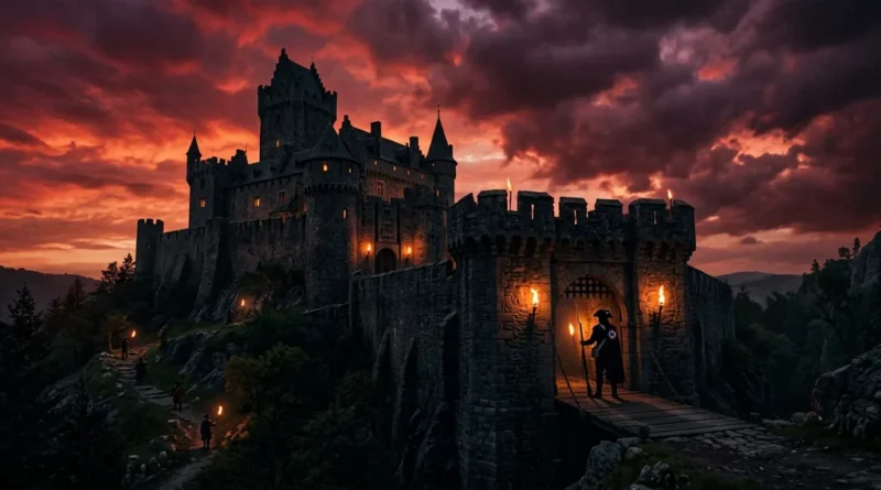 Gothic castle at dusk in French Revolution setting inspired by Castlevania Nocturne on Netflix
