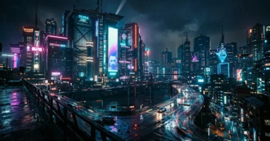 Neon-lit Night City skyline representing the Cyberpunk 2077 live-action project setting