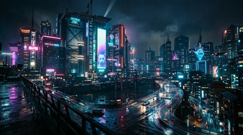 Neon-lit Night City skyline representing the Cyberpunk 2077 live-action project setting