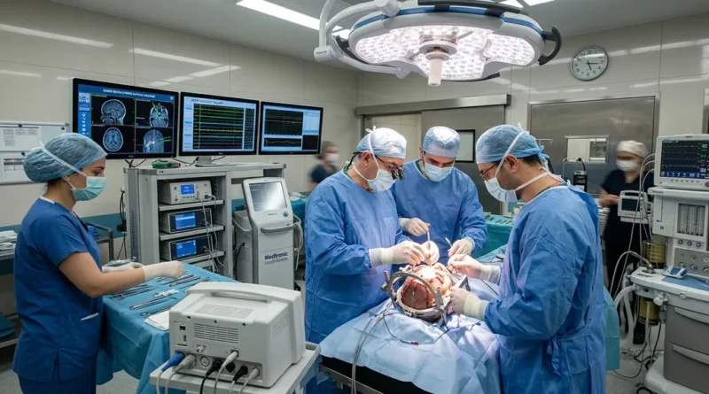 Neurosurgeon performing deep brain stimulation surgery in a Turkish hospital