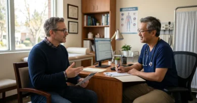 Man consulting a doctor about erectile dysfunction causes and treatment options