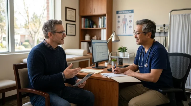 Man consulting a doctor about erectile dysfunction causes and treatment options