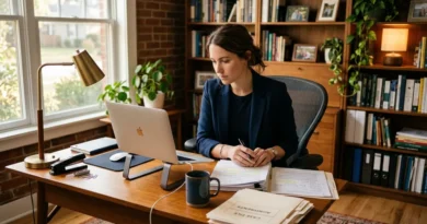 Person reviewing legal documents at a desk while searching for free legal advice online