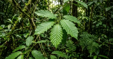White vein horned kratom leaves with pointed horn-like edges growing in Borneo