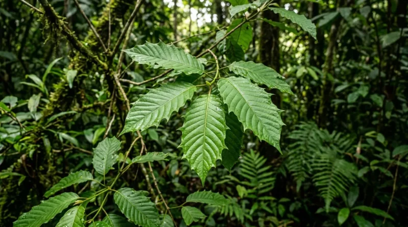 White vein horned kratom leaves with pointed horn-like edges growing in Borneo