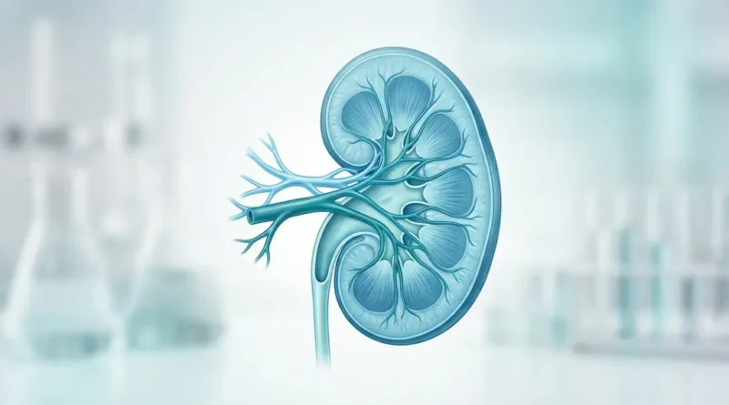 Medical illustration of a healthy human kidney representing kidney transplant procedure and organ donation