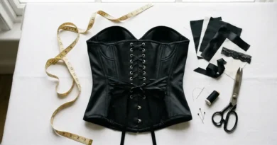 Well-tailored black corset displayed with measuring tape showing how to choose the right corset for your body type
