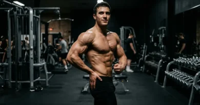 Jeff Seid workout routine — lean athletic bodybuilder posing in gym showing muscular physique