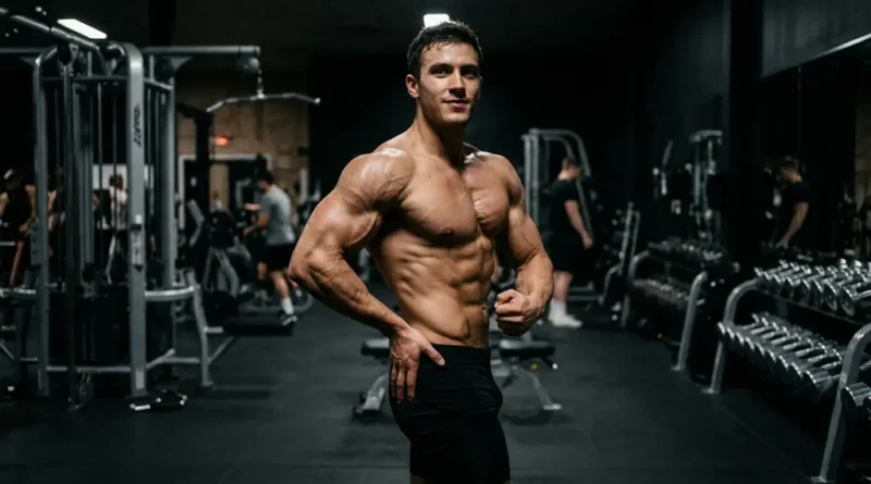 Jeff Seid workout routine — lean athletic bodybuilder posing in gym showing muscular physique