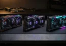 Three Nvidia GeForce RTX gaming graphics cards compared side by side on a dark surface