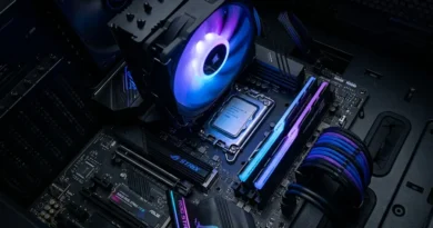 High-performance CPU installed on a gaming motherboard with RGB cooling, representing overclocking hardware setup