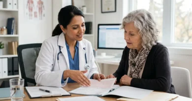 Doctor discussing PCOS hormone treatment options with a female patient in a medical consultation