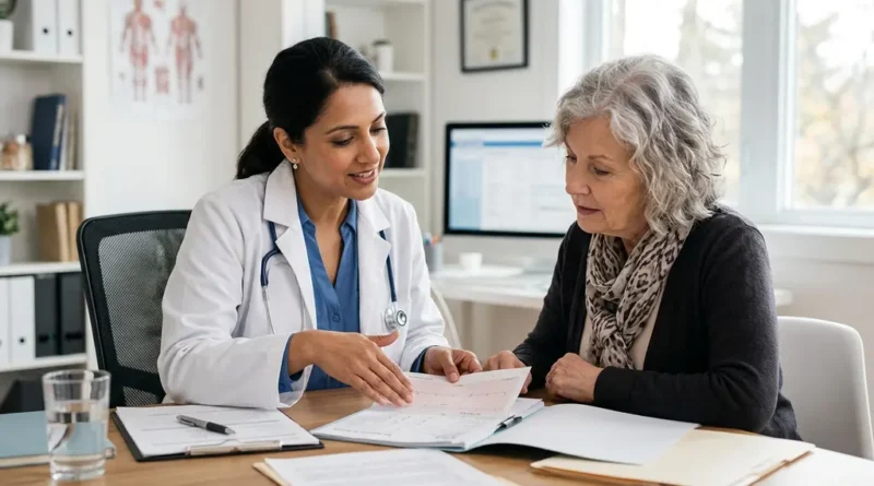 Doctor discussing PCOS hormone treatment options with a female patient in a medical consultation