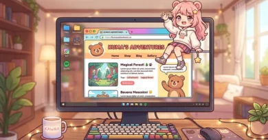 Cute anime character from Shimeji browser extension sitting on a browser window edge on a modern computer screen